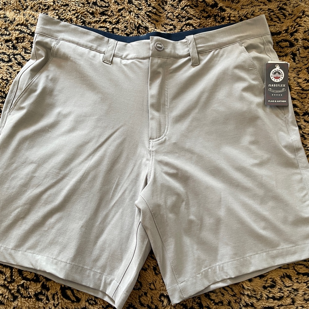 Gray Flat Front Shorts with Relaxed Fit